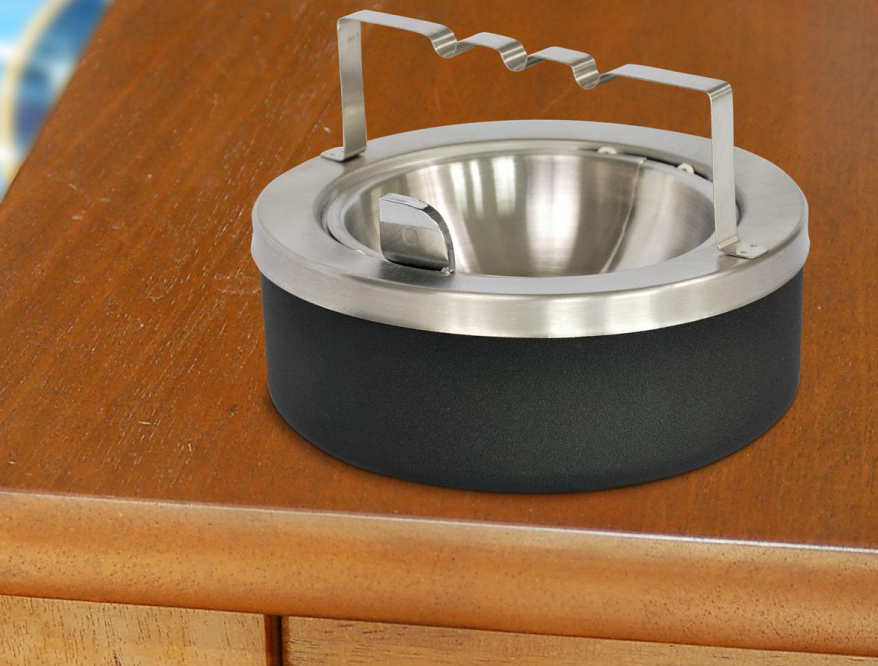Tabletop Ashtray with Large Capacity Flip Top and Optional  Bridge Cigarette Holder