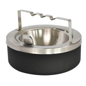 Stainless Steel Tabletop Ashtray with Flip Top Emptying System and Cigarette Holder Bridge